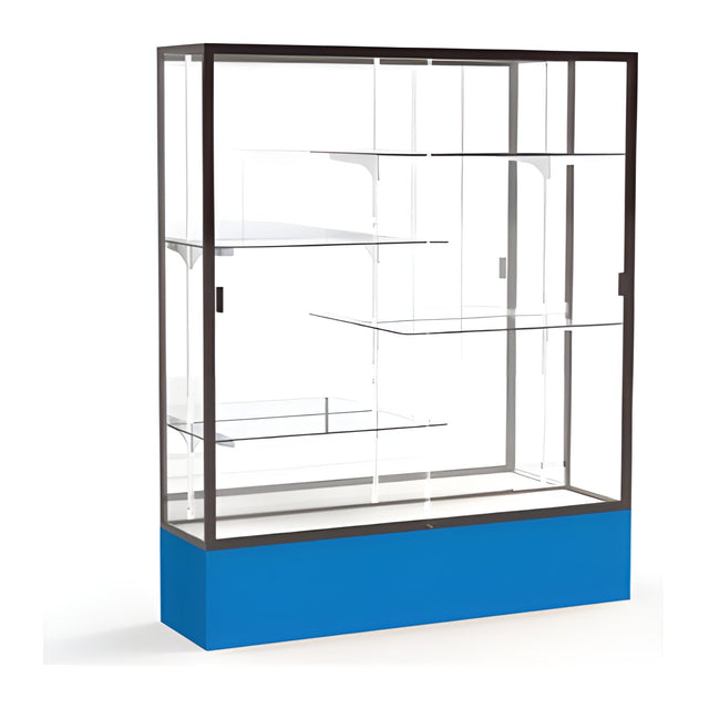 Spirit Royal Blue Display Case (Unighted), Mirror Back w/ Dark Bronze aluminum frame finish, 72"H x 60"W x 16"D