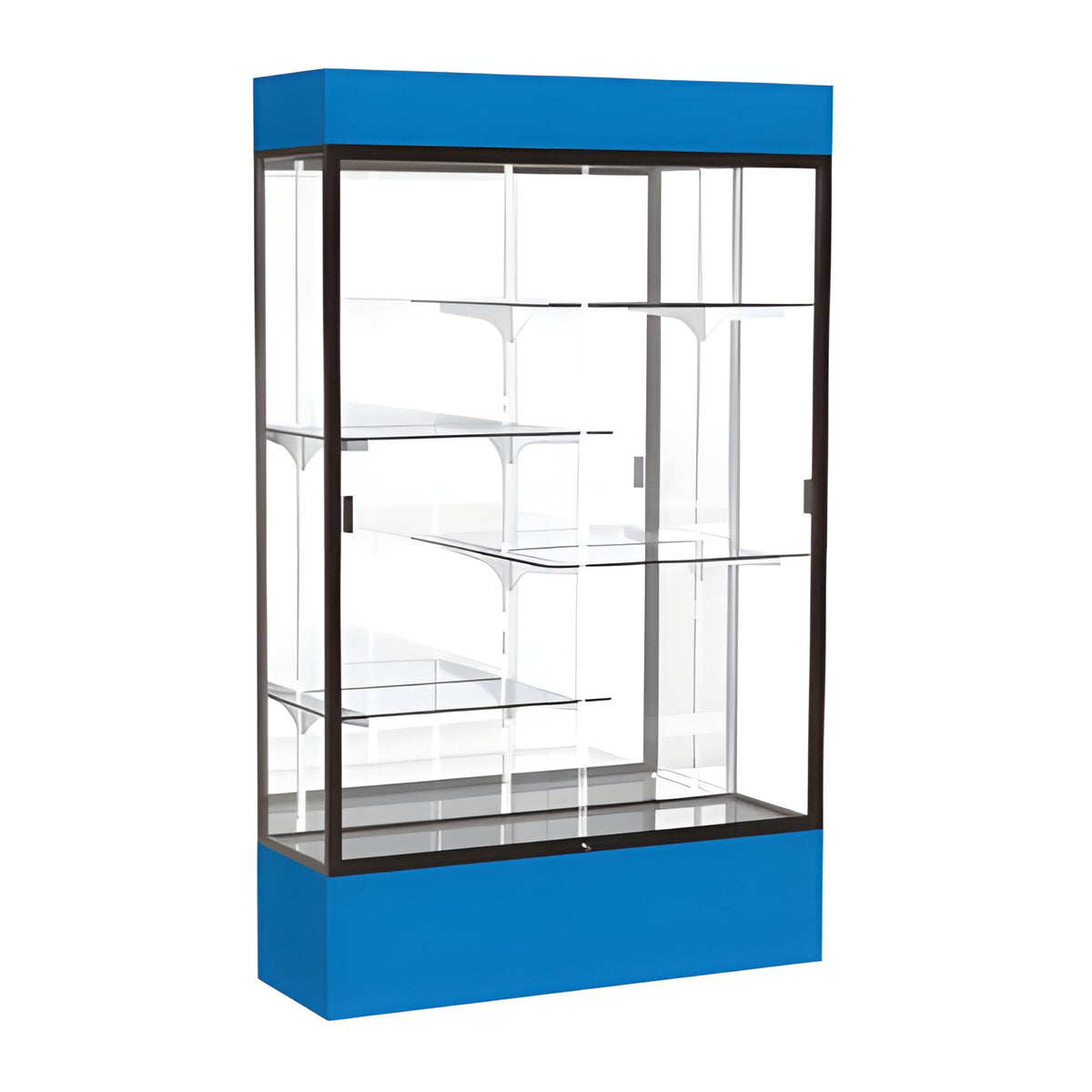 Spirit Royal Blue Display Case (Lighted), Mirror Back w/ Dark Bronze aluminum frame finish, 80"H x 48"W x 16"D