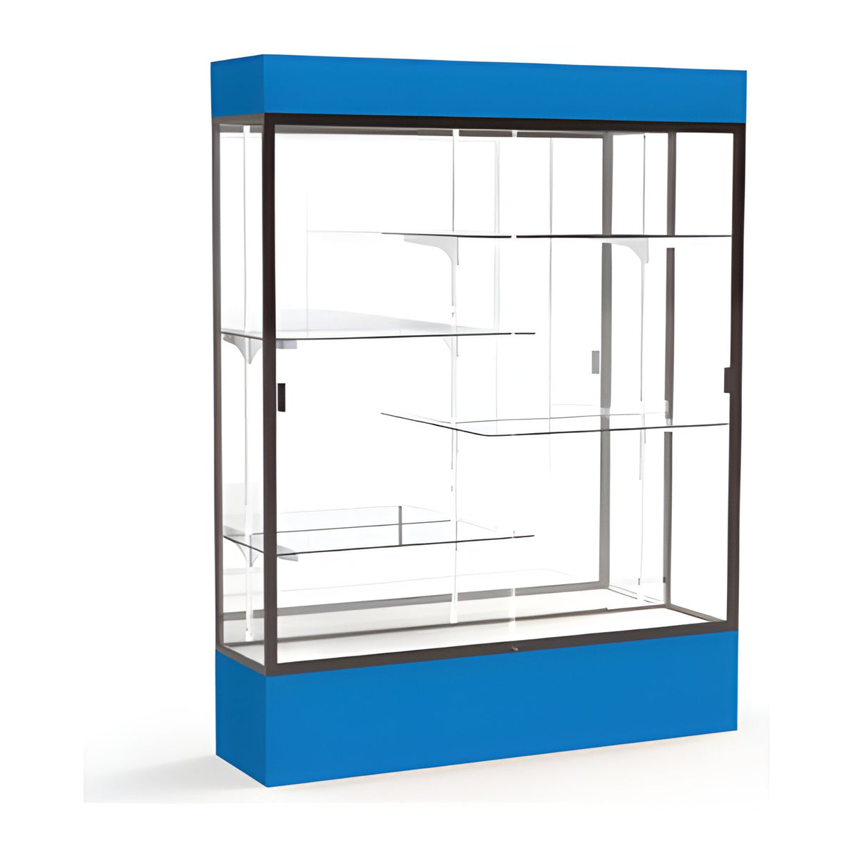 Spirit Royal Blue Display Case (Lighted), Mirror Back w/ Dark Bronze aluminum frame finish, 80"H x 60"W x 16"D