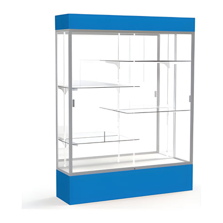 Spirit Royal Blue Display Case (Lighted), Mirror Back w/ Satin Natural aluminum frame finish, 80"H x 60"W x 16"D