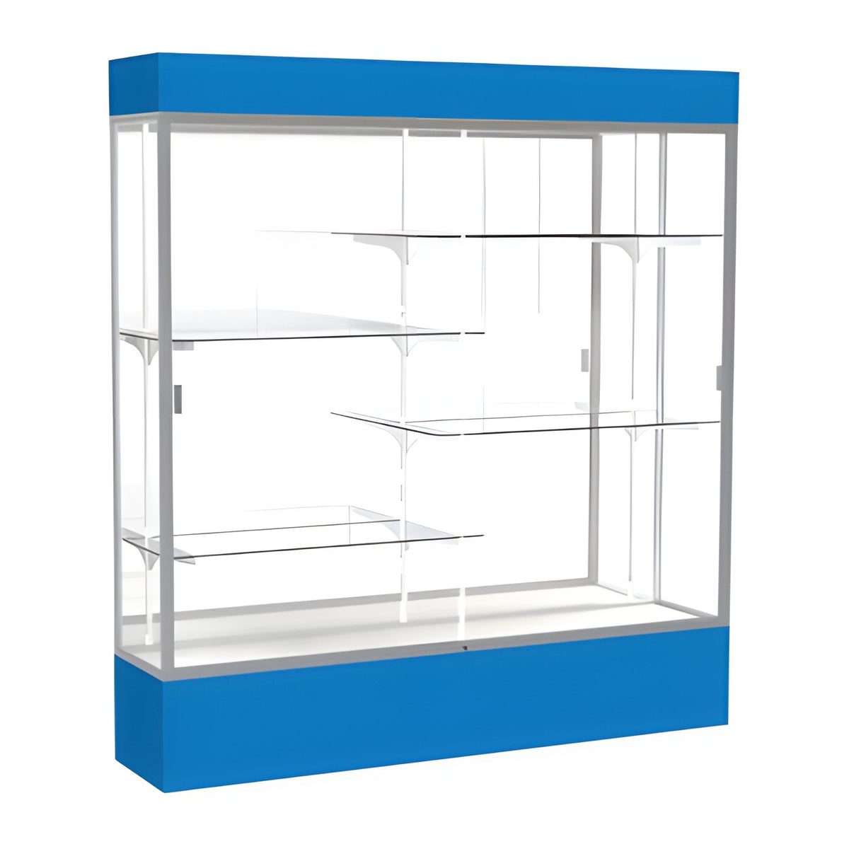 Spirit Royal Blue Display Case (Lighted), Mirror Back w/ Satin Natural aluminum frame finish, 80"H x 72"W x 16"D
