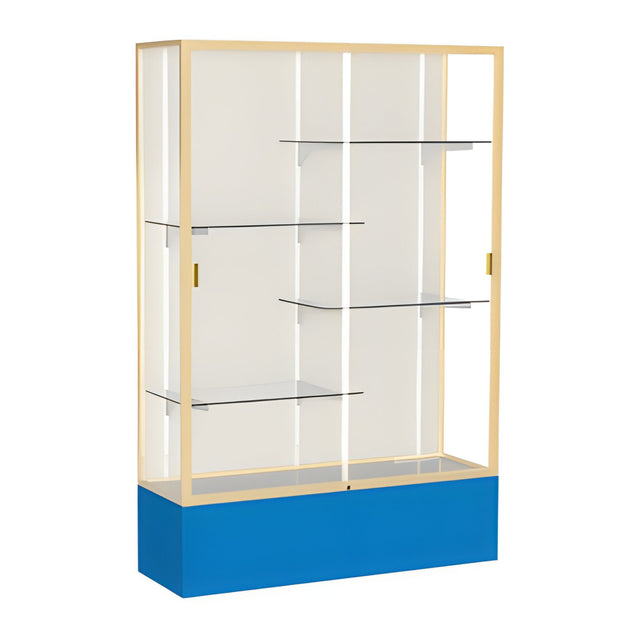 Spirit Royal Blue Display Case (Unighted), Plaque Fabric Back w/ Champagne aluminum frame finish, 72"H x 48"W x 16"D