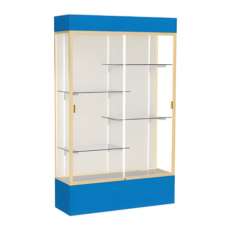 Spirit Royal Blue Display Case (Lighted), Plaque Fabric Back w/ Champagne aluminum frame finish, 80"H x 48"W x 16"D