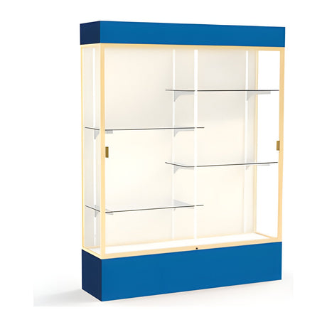 Spirit Royal Blue Display Case (Lighted), Plaque Fabric Back w/ Champagne aluminum frame finish, 80"H x 60"W x 16"D