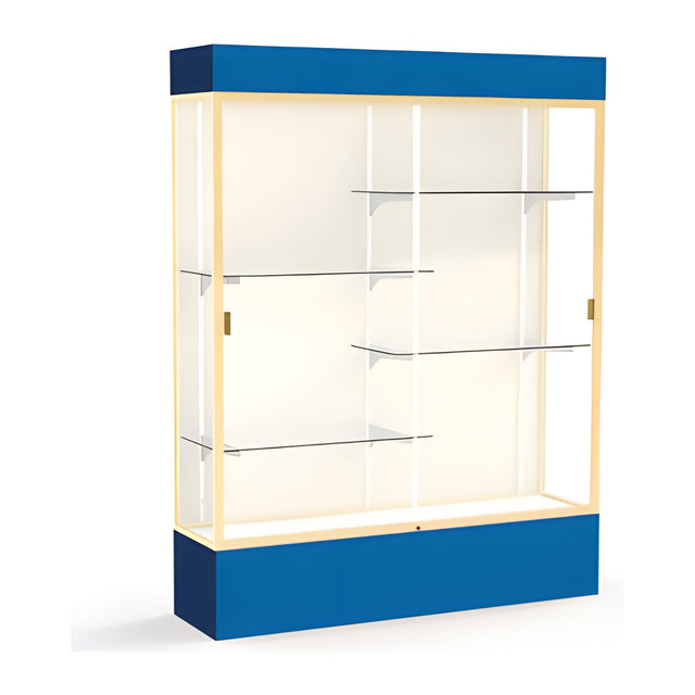 Spirit Royal Blue Display Case (Lighted), Plaque Fabric Back w/ Champagne aluminum frame finish, 80"H x 60"W x 16"D