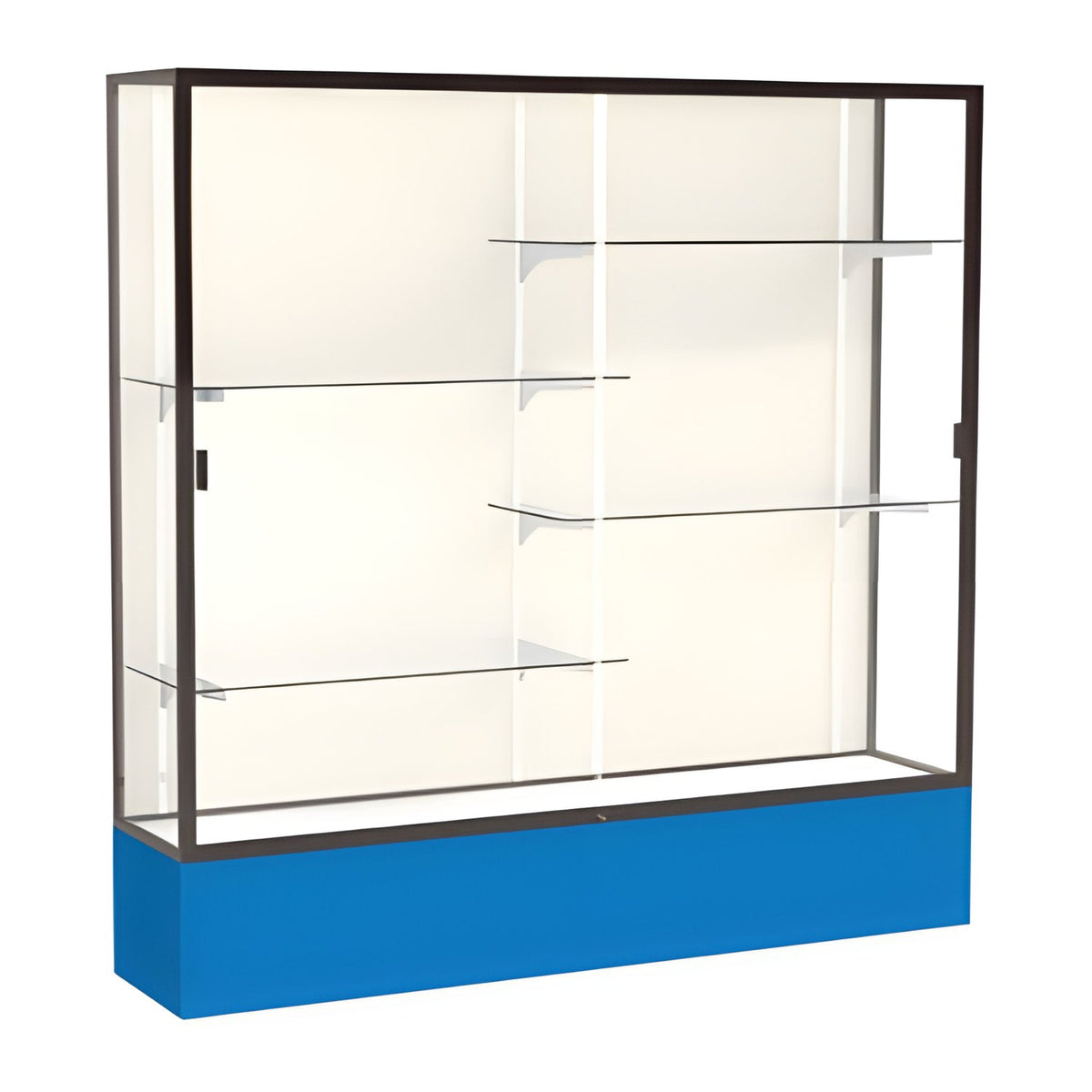 Spirit Royal Blue Display Case (Unighted), Plaque Fabric Back w/ Dark Bronze aluminum frame finish, 72"H x 72"W x 16"D
