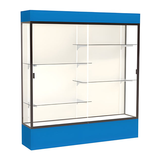 Spirit Royal Blue Display Case (Lighted), Plaque Fabric Back w/ Dark Bronze aluminum frame finish, 80"H x 72"W x 16"D