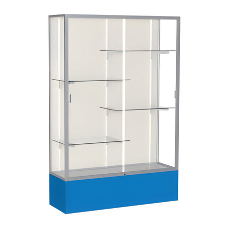 Spirit Royal Blue Display Case (Unighted), Plaque Fabric Back w/ Satin Natural aluminum frame finish, 72"H x 48"W x 16"D