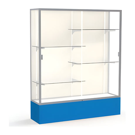 Spirit Royal Blue Display Case (Unighted), Plaque Fabric Back w/ Satin Natural aluminum frame finish, 72"H x 60"W x 16"D