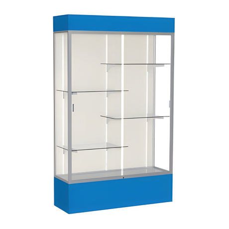 Spirit Royal Blue Display Case (Lighted), Plaque Fabric Back w/ Satin Natural aluminum frame finish, 80"H x 48"W x 16"D