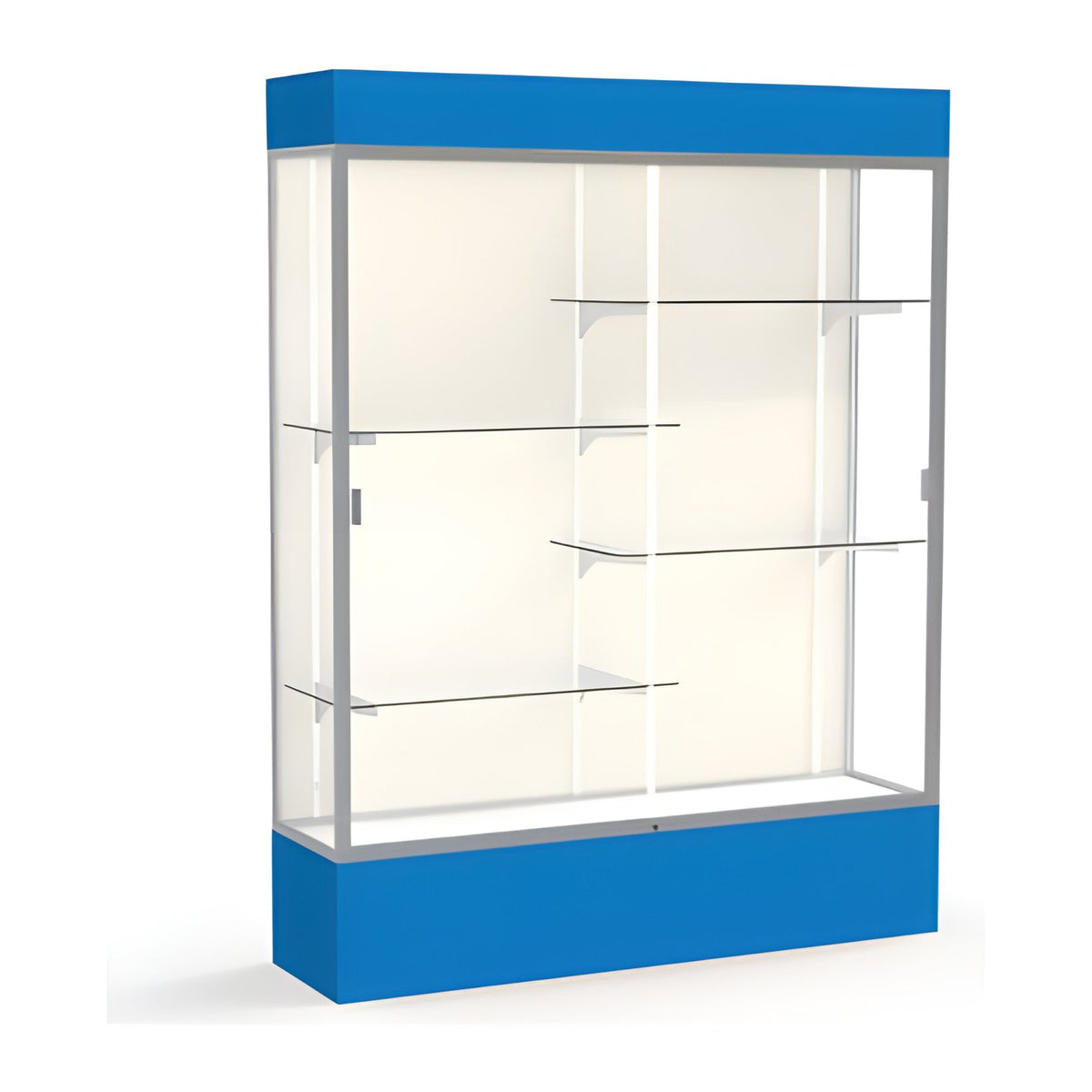 Spirit Royal Blue Display Case (Lighted), Plaque Fabric Back w/ Satin Natural aluminum frame finish, 80"H x 60"W x 16"D
