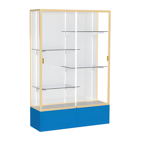 Spirit Royal Blue Display Case (Unighted), White Laminate Back w/ Champagne aluminum frame finish, 72"H x 48"W x 16"D