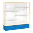 Spirit Royal Blue Display Case (Unighted), White Laminate Back w/ Champagne aluminum frame finish, 72"H x 72"W x 16"D