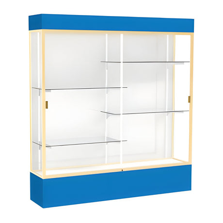 Spirit Royal Blue Display Case (Lighted), White Laminate Back w/ Champagne aluminum frame finish, 80"H x 72"W x 16"D