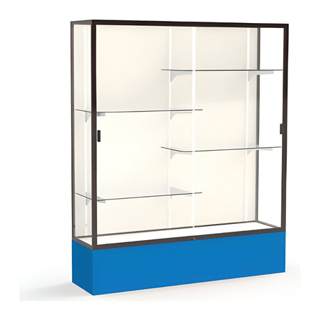 Spirit Royal Blue Display Case (Unighted), White Laminate Back w/ Dark Bronze aluminum frame finish, 72"H x 60"W x 16"D