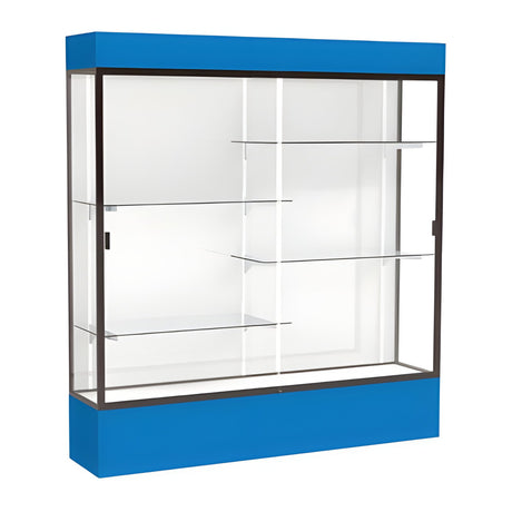 Spirit Royal Blue Display Case (Lighted), White Laminate Back w/ Dark Bronze aluminum frame finish, 80"H x 72"W x 16"D