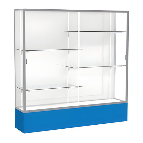 Spirit Royal Blue Display Case (Unighted), White Laminate Back w/ Satin Natural aluminum frame finish, 72"H x 72"W x 16"D