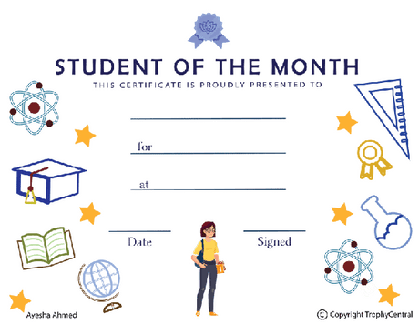 Student of the Month Award Certificate - Free Template - Design 1