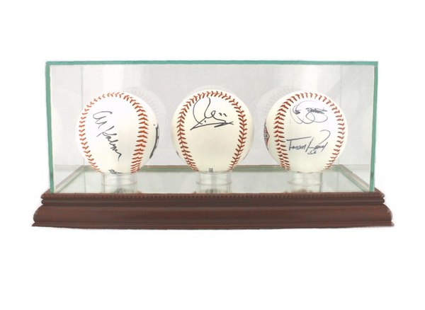 Three Baseball Glass Display Case
