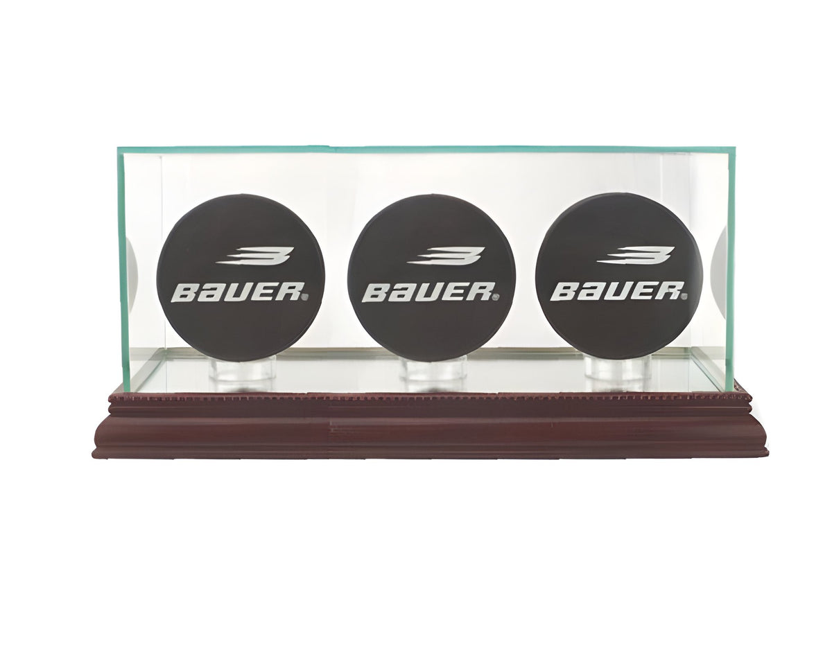 Three Hockey Puck Glass Display Case