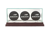 Three Hockey Puck Glass Display Case