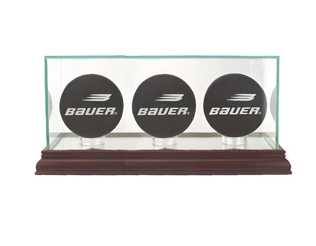 Three Hockey Puck Glass Display Case