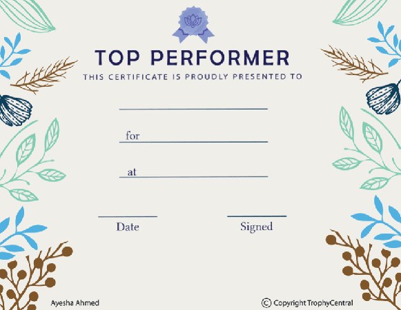Top Performer Award Certificate - Free Template