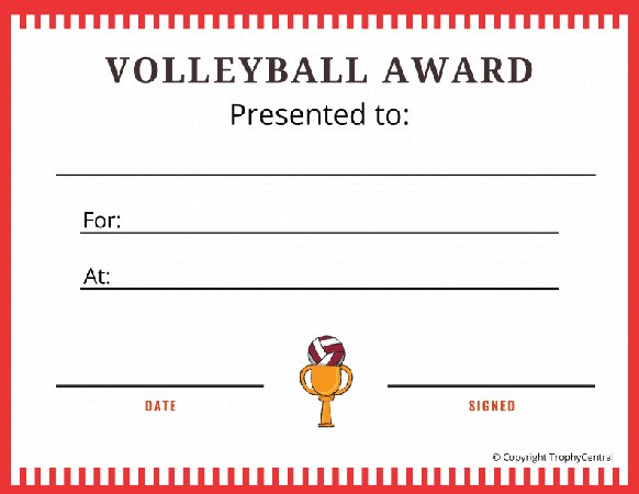 Volleyball Award Certificate - Free Template