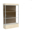 Edge Lighted Floor Display Case, 12" Beigewood Base w/ Chocolate Back and Satin Natural Aluminum Frame, 76"H x 48"W x 20"D