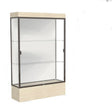 Edge Lighted Floor Display Case, 12" Beigewood Base w/ White Back and Dark Bronze Aluminum Frame, 76"H x 48"W x 20"D