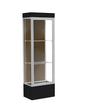 Edge Lighted Floor Display Case, 12" Black Base w/ Chocolate Back and Satin Natural Aluminum Frame, 76"H x 24"W x 20"D