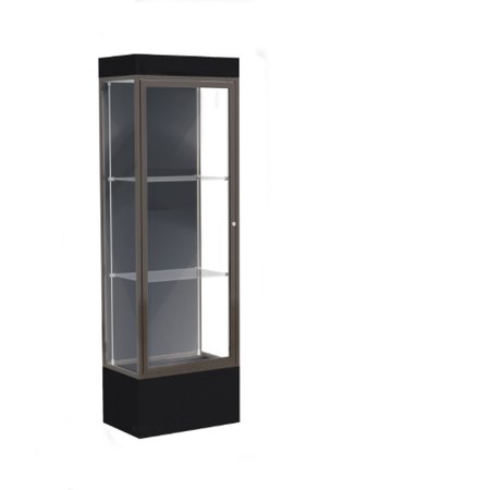 Edge Lighted Floor Display Case, 12" Black Base w/ Slate Back and Dark Bronze Aluminum Frame, 76"H x 24"W x 20"D