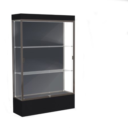 Edge Lighted Floor Display Case, 12" Black Base w/ Slate Back and Dark Bronze Aluminum Frame, 76"H x 48"W x 20"D