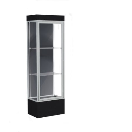 Edge Lighted Floor Display Case, 12" Black Base w/ Slate Back and Satin Natural Aluminum Frame, 76"H x 24"W x 20"D