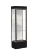 Edge Lighted Floor Display Case, 12" Black Base w/ White Back and Dark Bronze Aluminum Frame, 76"H x 24"W x 20"D