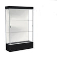Edge Lighted Floor Display Case, 12" Black Base w/ White Back and Satin Natural Aluminum Frame, 76"H x 48"W x 20"D