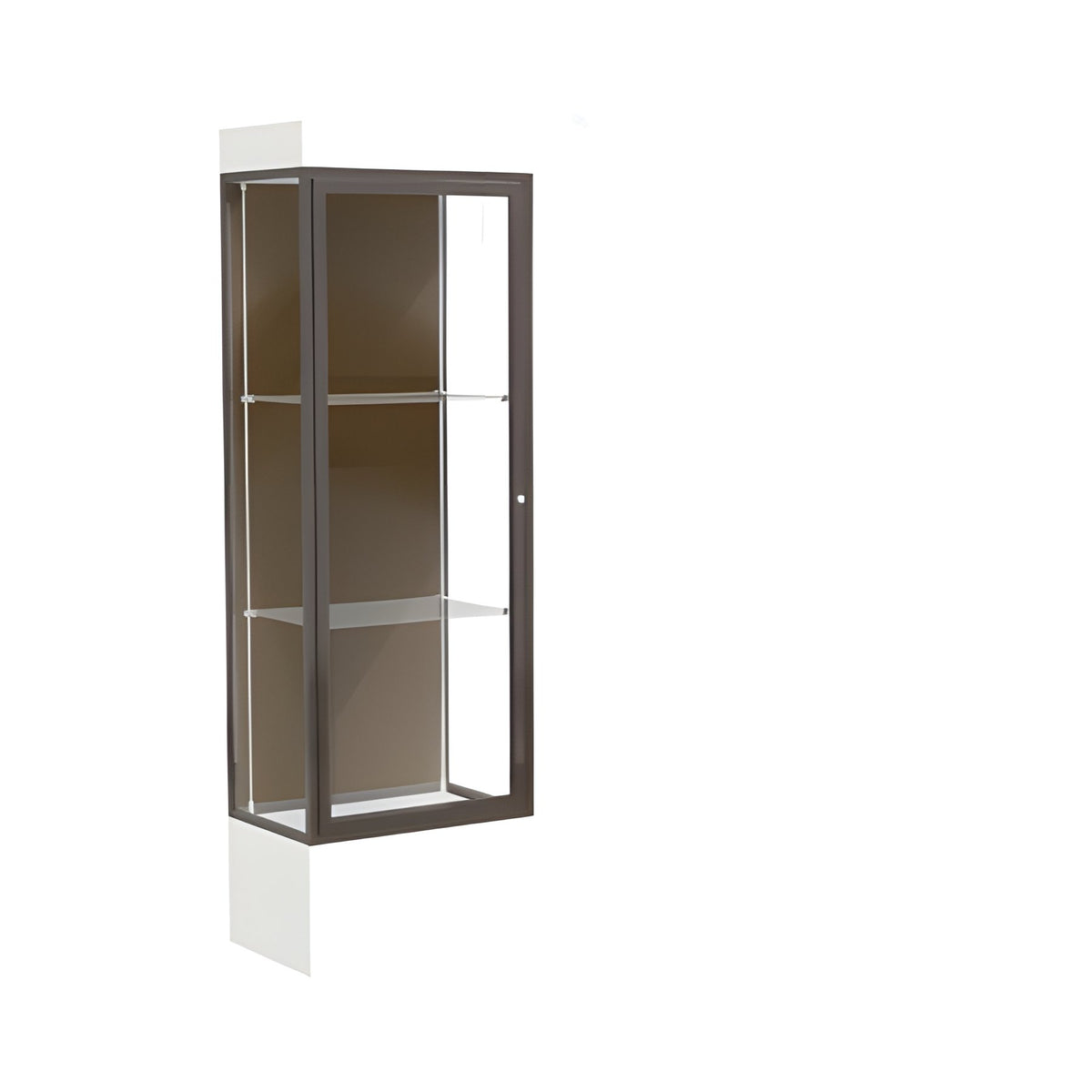Edge Lighted Floor Display Case, 12" Frosty White Base w/ Chocolate Back and Dark Bronze Aluminum Frame, 76"H x 24"W x 20"D