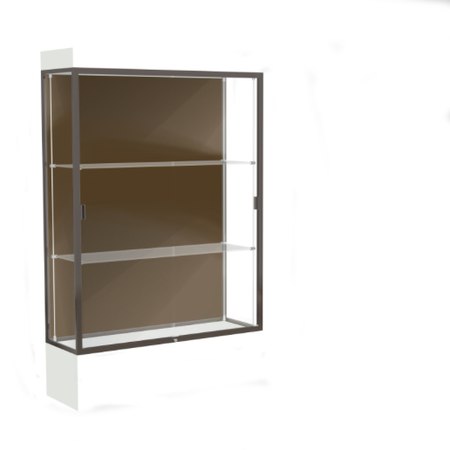 Edge Lighted Floor Display Case, 12" Frosty White Base w/ Chocolate Back and Dark Bronze Aluminum Frame, 76"H x 48"W x 20"D