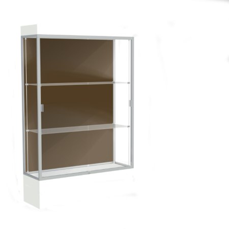 Edge Lighted Floor Display Case, 12" Frosty White Base w/ Chocolate Back and Satin Natural Aluminum Frame, 76"H x 48"W x 20"D