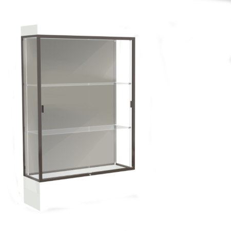 Edge Lighted Floor Display Case, 12" Frosty White Base w/ Harbor Back and Dark Bronze Aluminum Frame, 76"H x 48"W x 20"D