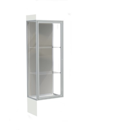Edge Lighted Floor Display Case, 12" Frosty White Base w/ Harbor Back and Satin Natural Aluminum Frame, 76"H x 24"W x 20"D