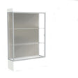 Edge Lighted Floor Display Case, 12" Frosty White Base w/ Harbor Back and Satin Natural Aluminum Frame, 76"H x 48"W x 20"D