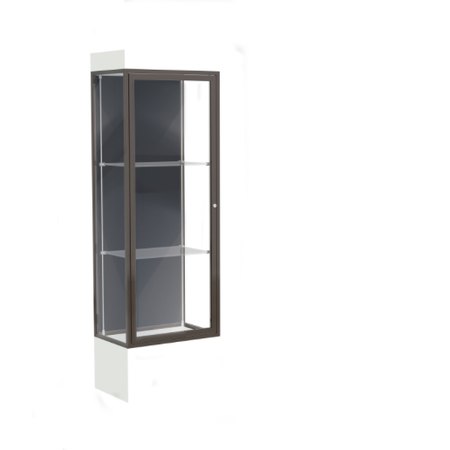 Edge Lighted Floor Display Case, 12" Frosty White Base w/ Slate Back and Dark Bronze Aluminum Frame, 76"H x 24"W x 20"D