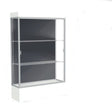 Edge Lighted Floor Display Case, 12" Frosty White Base w/ Slate Back and Satin Natural Aluminum Frame, 76"H x 48"W x 20"D