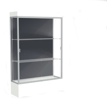 Edge Lighted Floor Display Case, 12" Frosty White Base w/ Slate Back and Satin Natural Aluminum Frame, 76"H x 48"W x 20"D