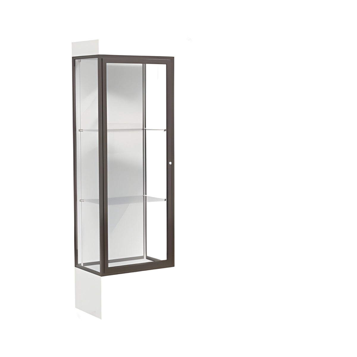 Edge Lighted Floor Display Case, 12" Frosty White Base w/ White Back and Dark Bronze Aluminum Frame, 76"H x 24"W x 20"D