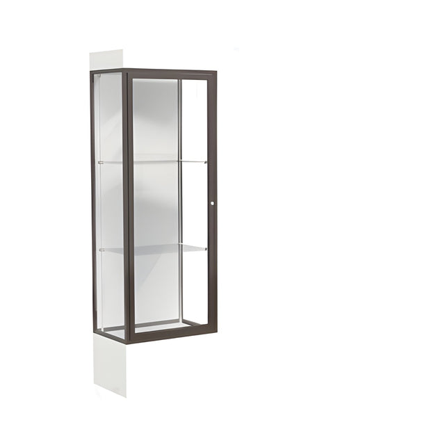 Edge Lighted Floor Display Case, 12" Frosty White Base w/ White Back and Dark Bronze Aluminum Frame, 76"H x 24"W x 20"D