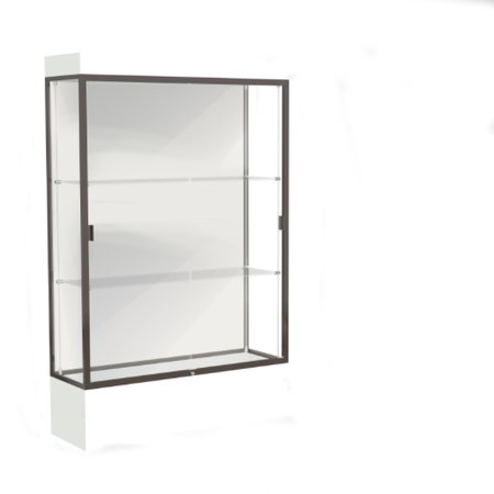 Edge Lighted Floor Display Case, 12" Frosty White Base w/ White Back and Dark Bronze Aluminum Frame, 76"H x 48"W x 20"D