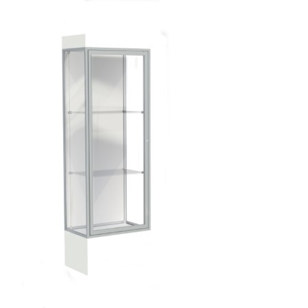 Edge Lighted Floor Display Case, 12" Frosty White Base w/ White Back and Satin Natural Aluminum Frame, 76"H x 24"W x 20"D