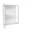 Edge Lighted Floor Display Case, 12" Frosty White Base w/ White Back and Satin Natural Aluminum Frame, 76"H x 48"W x 20"D